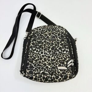 Travelon Black Tan Animal Print Multi Pocket Travel Crossbody